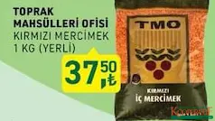 TOPRAK MAHSÜLLERİ OFİSİ KIRMIZI MERCİMEK YERLİ 1 KG fiyat ve kampanya bilgisi
